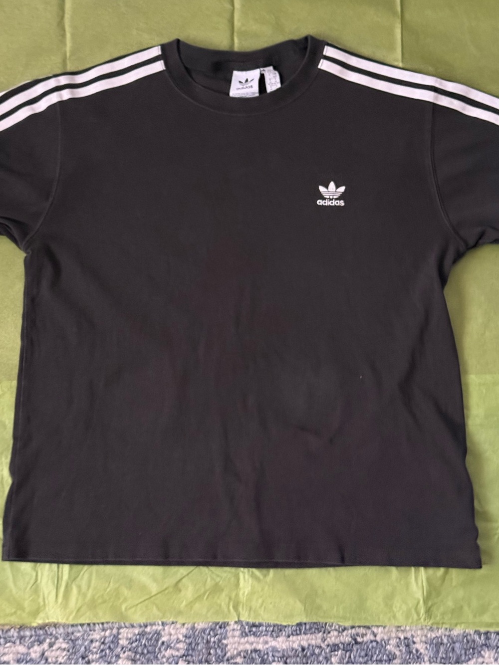 adidas Black Tee with White Shoulder Stripes